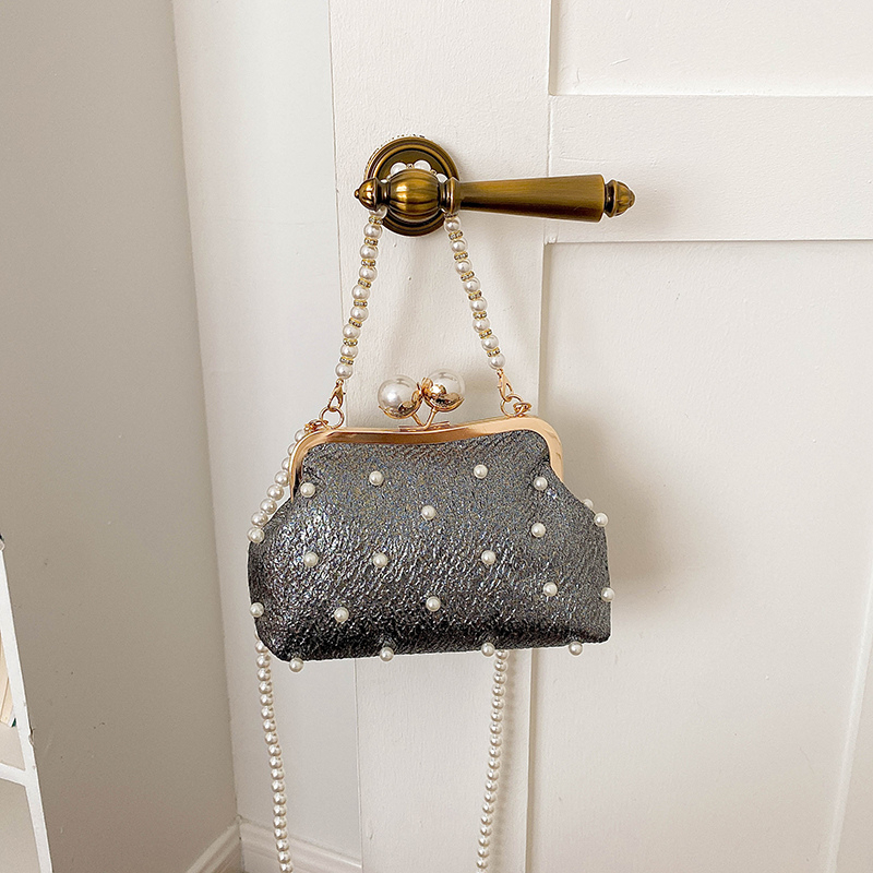 Luxury Bags Affordable - グリッターパール装飾キスロックイブニングクラッチバッグ女性パールチェーンクロスボディ財布ウェディングパーティー手頃な価格の高級ハンドバッグ
