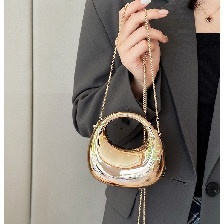 Luxury Bags For Women - ミニゴールデンイブニングバッグ、財布とハンドバッグ、ラグジュアリーデザイナーショルダーバッグ、面白い形のパーティー・ウェディング用アクリル製光沢クラッチバッグ