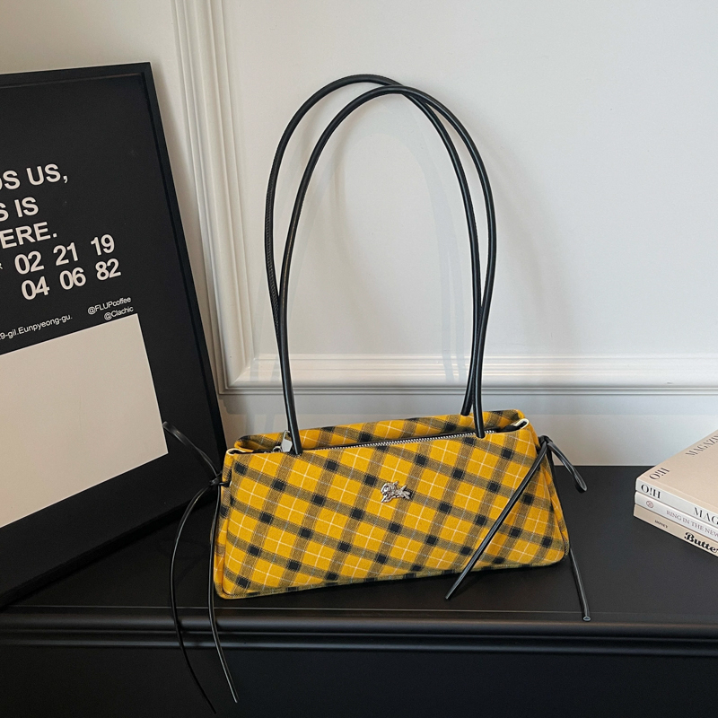 Luxury Bags Affordable - ファッションマイクロファイバーストライプ格子柄ジッパーボウハンドバッグ手頃な価格の高級デザインセンスショルダーバッグ2026高品質サッチェルバッグ
