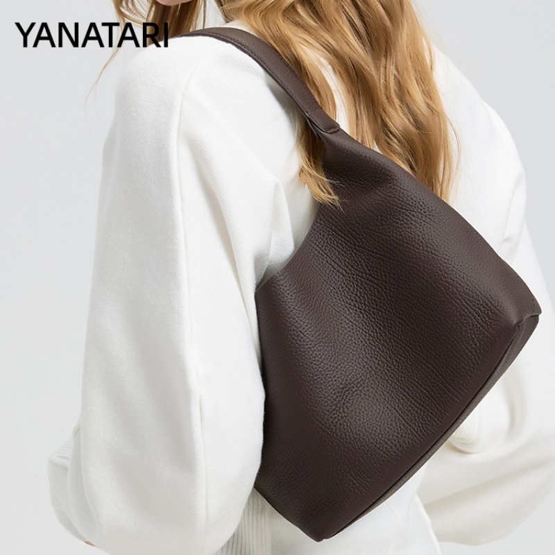 Luxury Bags Wholesale - YANATARI 本革製クロスボディバッグ ミニマリストトートバッグ レディース バケット型 牛革製