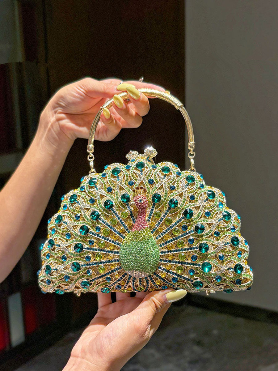 Luxury Bags Affordable - 女性の手頃な価格の高級ファッションダイヤモンド光沢のある孔雀宴会オールマッチ携帯電話口紅ポータブルメッセンジャーバッグ