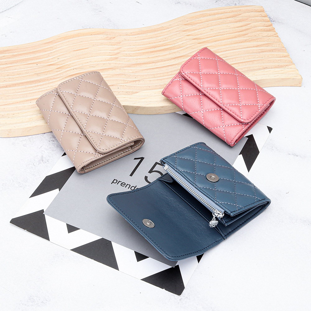 Luxury Bags Name For Women - 羊革キルティングカードホルダー レディース 二つ折りレザー 銀行 クレジットカードケース 財布
