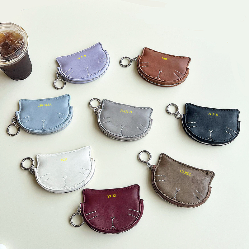 可愛い猫ミニコインケース、キーホルダー付き、カスタム名入り、 - Luxury Bags Name For Women のレビューと価格