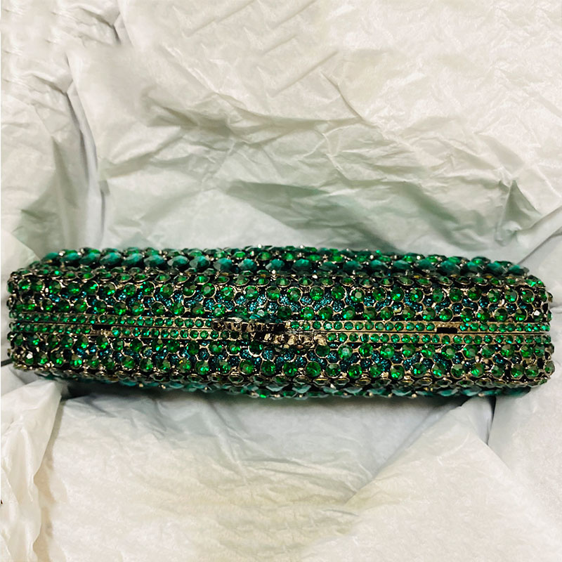 高級グリーンラインストーンイブニングクラッチ財布女性パーティ - Luxury Bags Green のレビューと価格