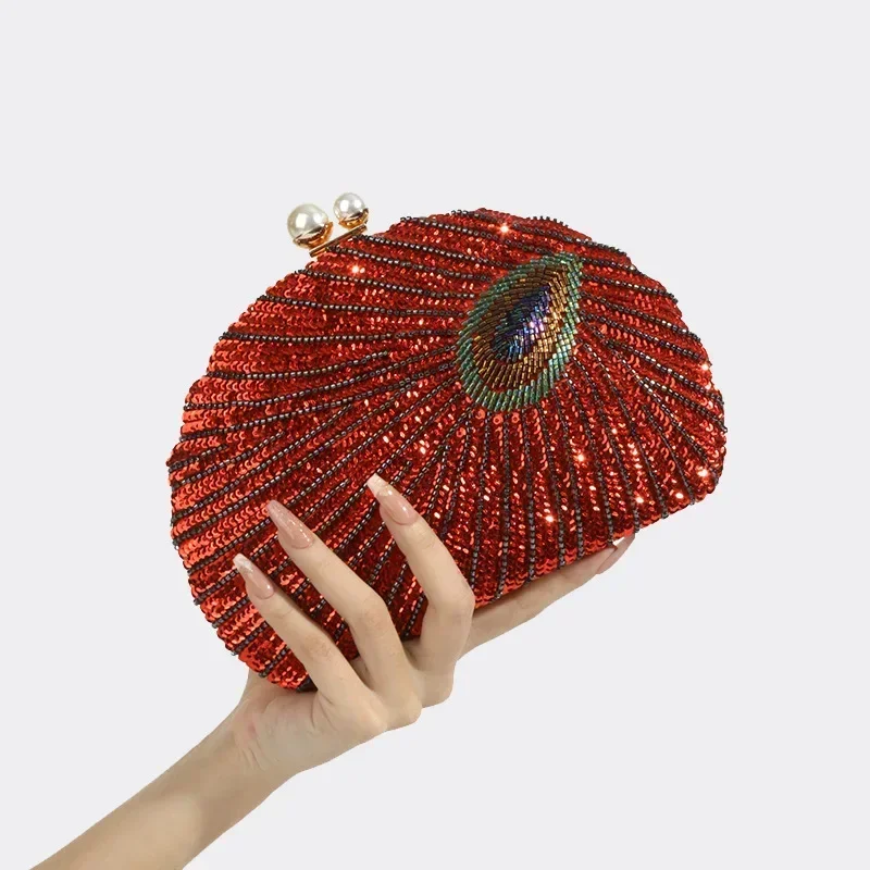 新しい高級ピーコックグリーンクラッチバッグ女性スパンコールパ - Luxury Bags Green のレビューと価格