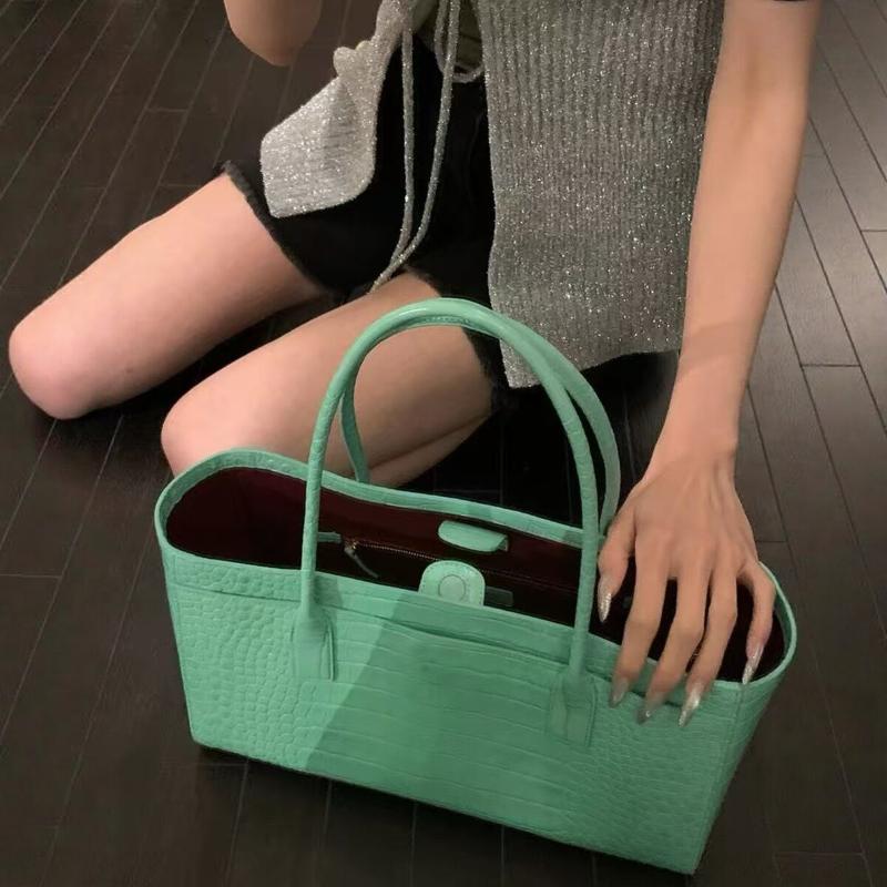 高級クロコダイルプリントレザーバッグ、ヴィンテージグリーン大 - Luxury Bags Green のレビューと価格