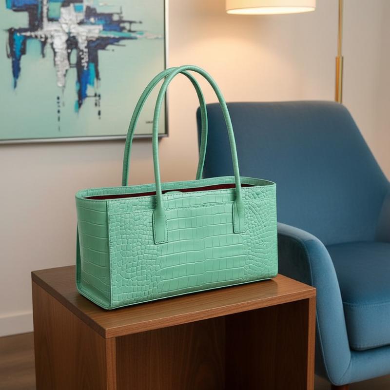 高級クロコダイルプリントレザーバッグ、ヴィンテージグリーン大 - Luxury Bags Green のレビューと価格