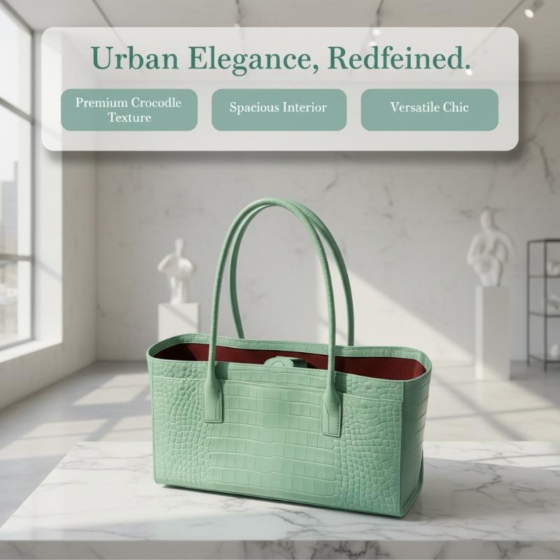 高級クロコダイルプリントレザーバッグ、ヴィンテージグリーン大 - Luxury Bags Green のレビューと価格